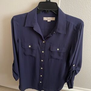 LOFT Women’s Navy Button Down Shirt